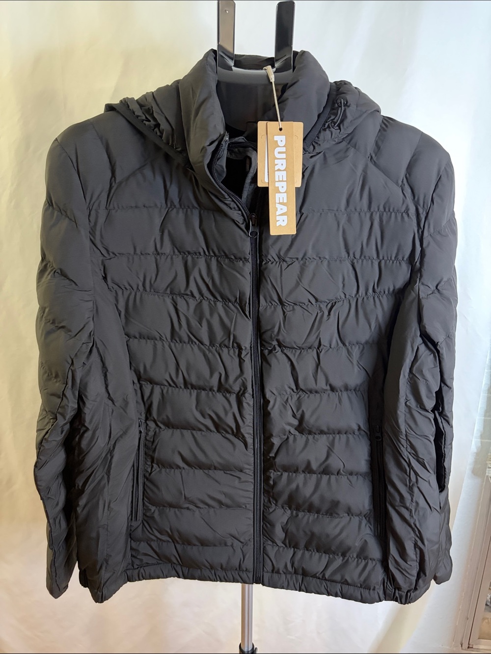 Women's Black Quilted Lightweight Puffer Jacket with Hood